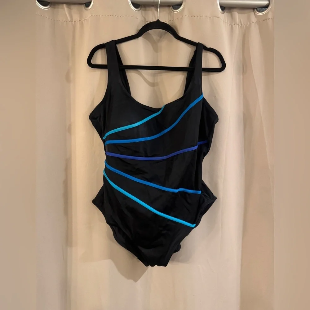 Croft & Barrow Black and Blue Striped Swimsuit